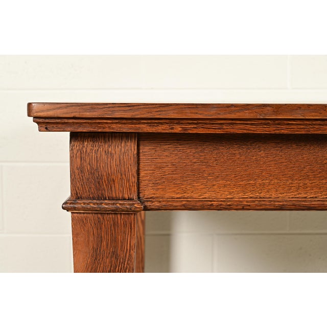 Stickley Brother's Style Antique Mission Oak Arts & Crafts Harvest Dining Table, Newly Refinished For Sale In South Bend - Image 6 of 11