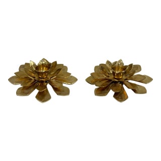 Vintage Brass Floral Candlestick Holders, a Pair For Sale