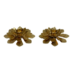Vintage Brass Floral Candlestick Holders, a Pair