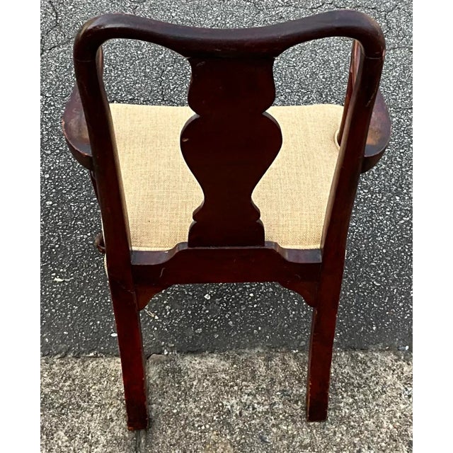 Wood 19th-C. English Red Chinoiserie Child‚Äôs Bergere Chair in Linen For Sale - Image 7 of 10