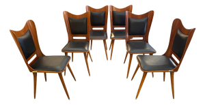 Italian Wooden Chairs in Leather and Brass, 1950s, Set of 6