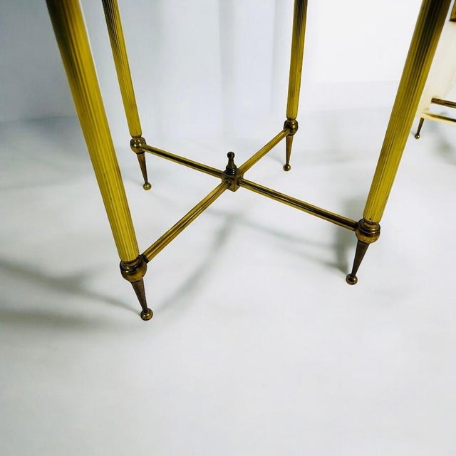 Circular Side Tables in Brass with Oxyde Mirror Tops, 1950s, Set of 2 For Sale - Image 4 of 7