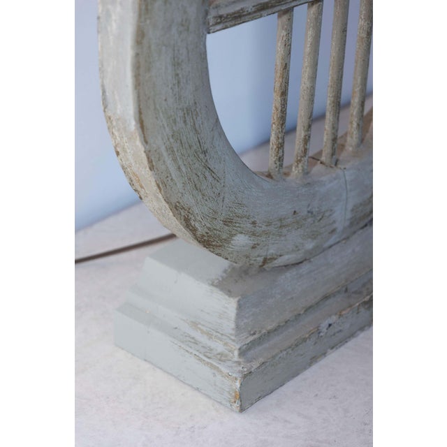 Dove Gray 19th Century French Gustavian Lyre Table Lamp in Distressed Wood with Shade For Sale - Image 8 of 9