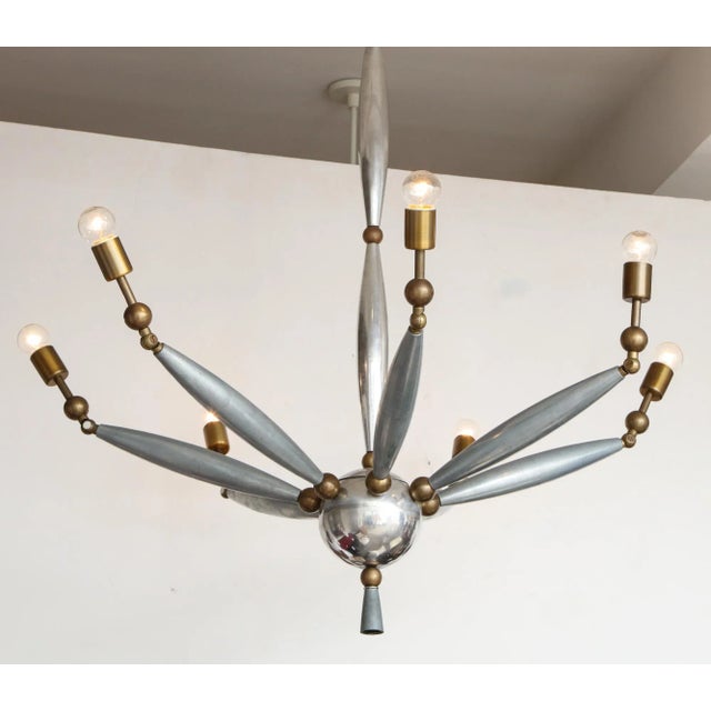 Mid-Century Italian Articulated Chrome and Brass Chandelier For Sale - Image 4 of 11