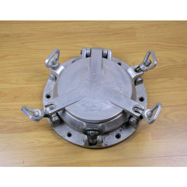 Industrial 1950s Nautical Ship's Aluminium Porthole Converted to Mirror, Italian Industrial Marine Design For Sale - Image 3 of 9