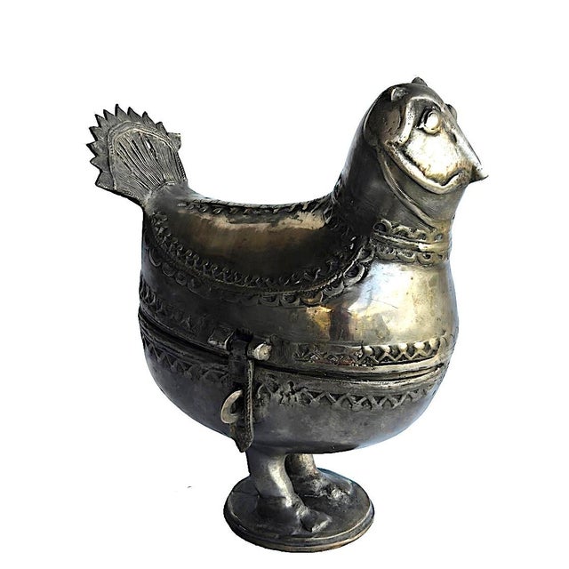 Vintage Indian Dhokra Bronze Pewter Bird Pedestal Lidded Box For Sale - Image 10 of 14