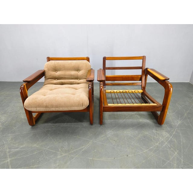 Wood Scandinavian Lounge Chairs in Wood and Corduroy Upholstery, 1970s, Set of 2 For Sale - Image 7 of 15