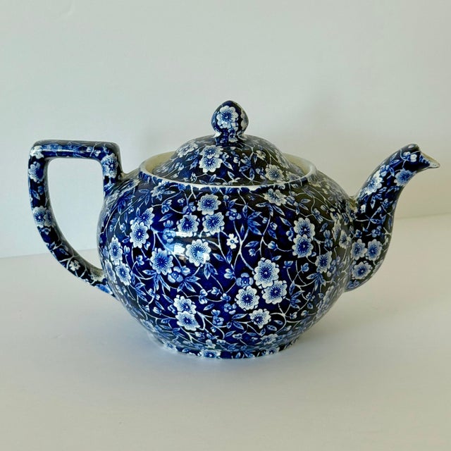 1950s Calico Blue Teapot, Blue White Floral Chintz, Staffordshire Crownford China, England For Sale - Image 4 of 9