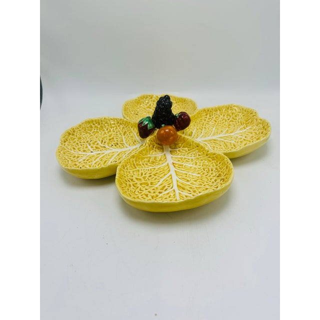 Vintage Portugal Yellow Cabbage Leaf Divided Platter For Sale - Image 4 of 5