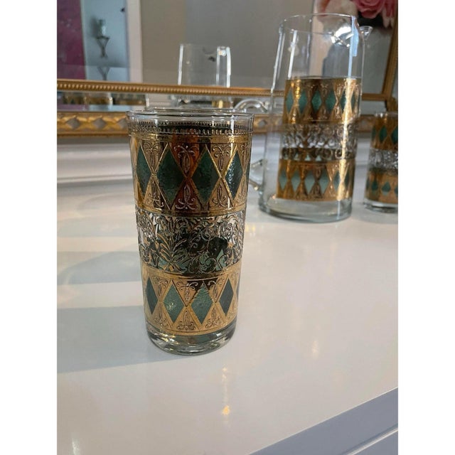 22k Gold Pitcher & Glassware Set by West Virginia Glass For Sale - Image 9 of 12