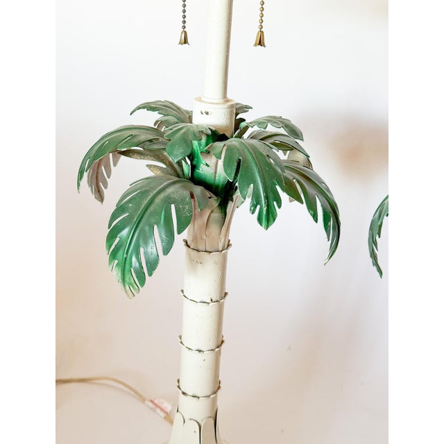 Mid 20th Century Vintage Hollywood Regency Italian Palm Tree Tole Lamps, a Pair For Sale - Image 5 of 16