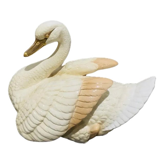 Italian Porcelain Swan Sculpture, Signed & Number For Sale