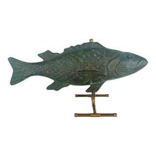 Antique American Patinated Copper Fish Weathervane on Custom Display Stand For Sale