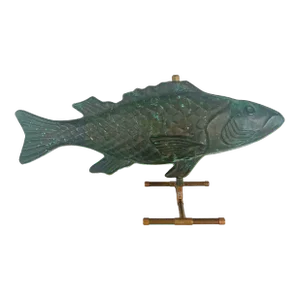 Antique American Patinated Copper Fish Weathervane on Custom Display Stand
