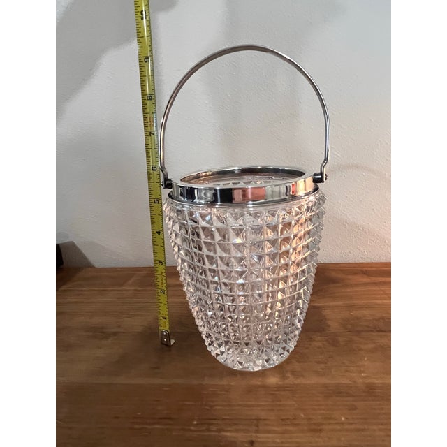 Vintage Cut Crystal Cocktail Ice Bucket With Chrome Swing Handle For Sale - Image 11 of 13