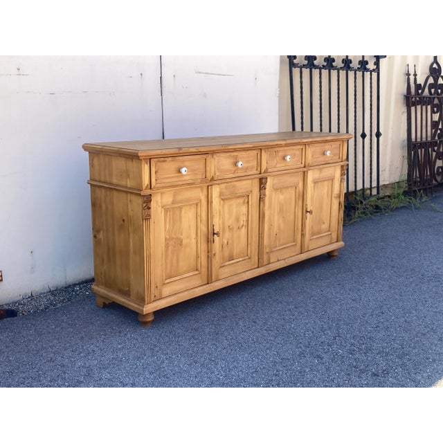 Pine Four Door Four Drawer Sideboard, Reproduction For Sale - Image 4 of 15