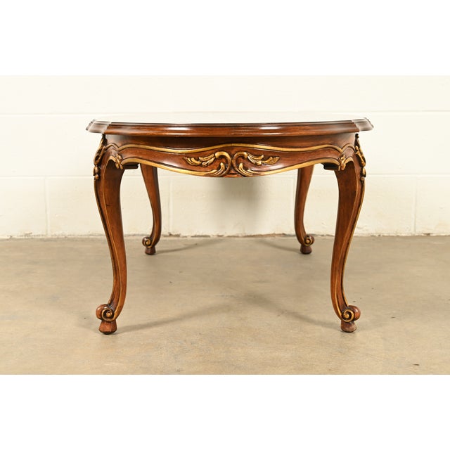 Karges French Rococo Louis XV Banded Walnut Parcel Giltwood Coffee Table, Circa 1980s For Sale - Image 9 of 11