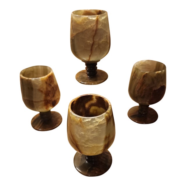 Four Green Onyx Goblets For Sale