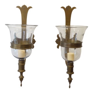 Vintage English Style Glass Shade Sconces - a Pair For Sale