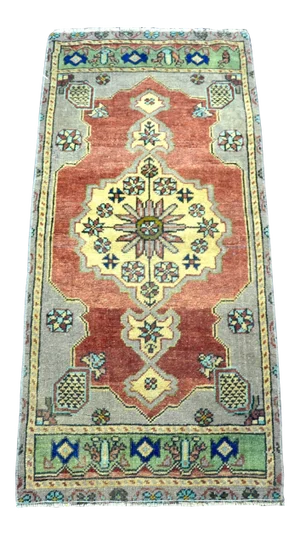Vintage Traditional Turkish Medallion Design Small Rug