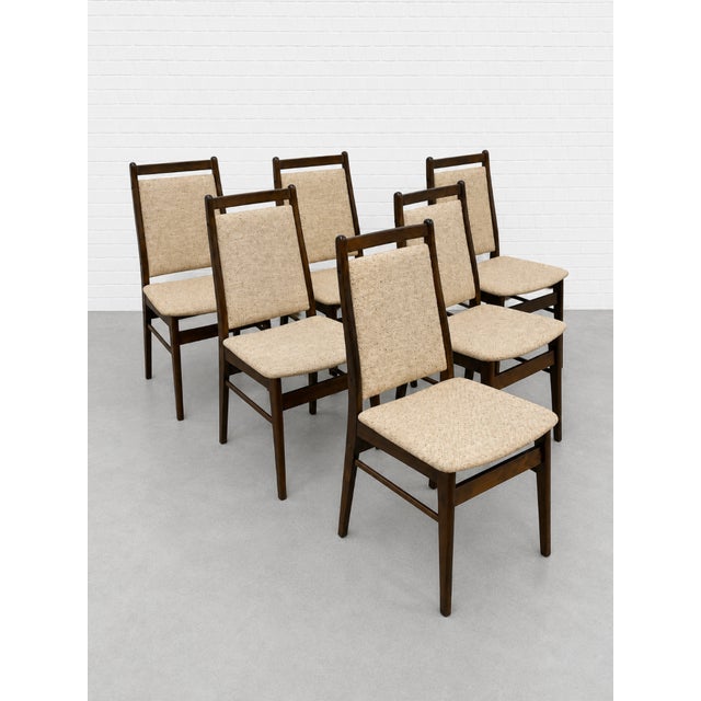 Set of six authentic Gangso Mobler Danish Mid Century Modern dining chairs crafted in Denmark from warm toned beech wood....