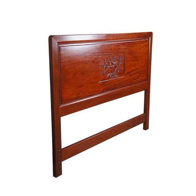 Vintage solid Rosewood full sized headboard by Far Eastern Furnishings of Hong Kong. It features a carving of song birds...