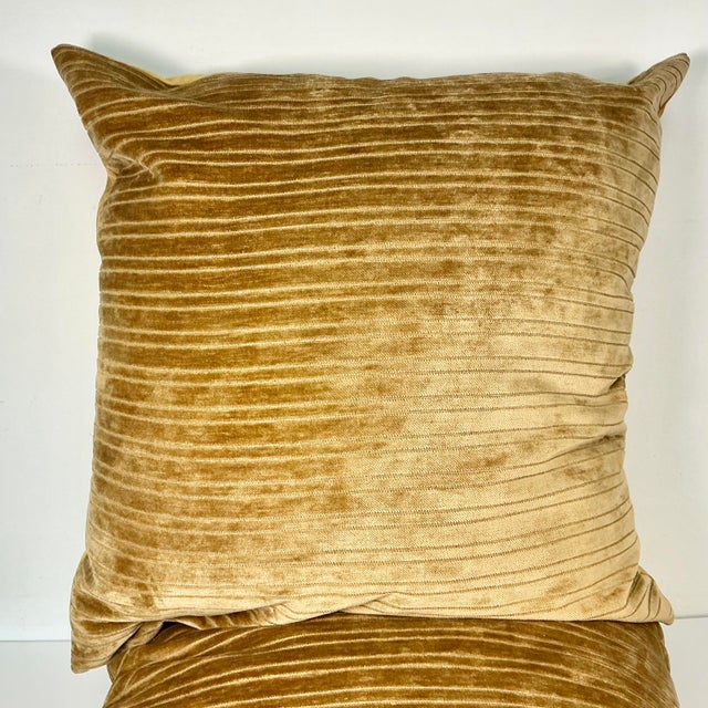Vintage Boho Chic Contemporary Carmel Velour Striped Decorative Pillows - Set of 2. For Sale - Image 11 of 11