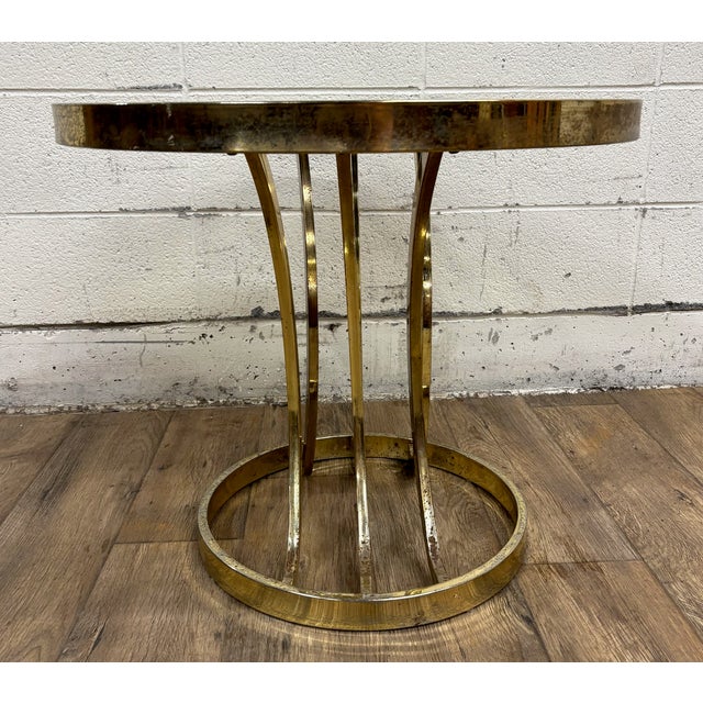 Vintage Hollywood Regency Art Deco Tulip Milo Baughman Style Brass & Glass Table For Sale - Image 11 of 11