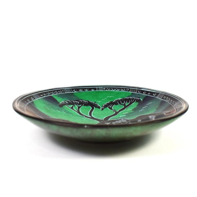 Folk Art Vintage Hand Carved Painted Stone Elephant Safari Bowl For Sale - Image 3 of 6