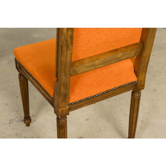 French Louis XVI Style Maple Dining Chairs in Orange Chenille - Set of 8 For Sale - Image 14 of 18