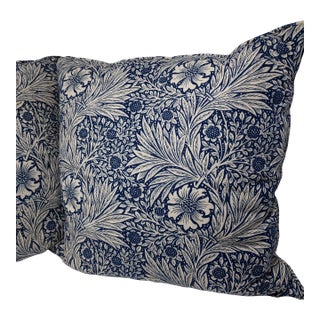 William Morris Pillow Covers Set of 2 Marigold Print Indigo Color 20" X 20" For Sale
