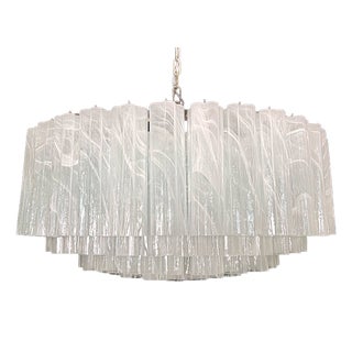 Large Murano Glass Chandelier in White Alabaster Glass Tube, 1990s For Sale