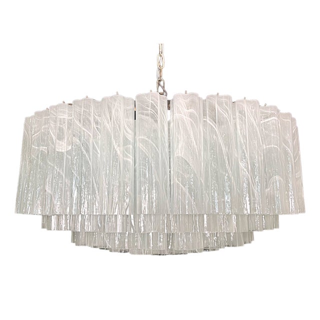 Large Murano Glass Chandelier in White Alabaster Glass Tube, 1990s For Sale