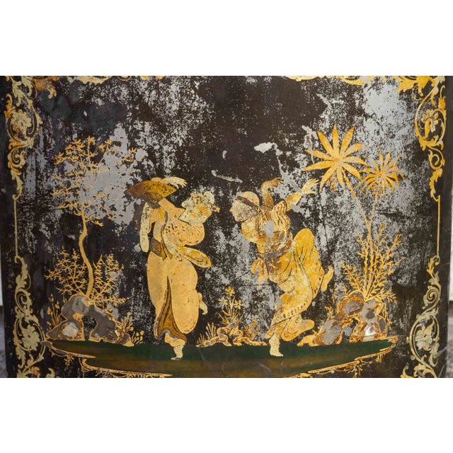 Antique Black & Gilt Chinoserie Drum Canister For Sale - Image 9 of 12