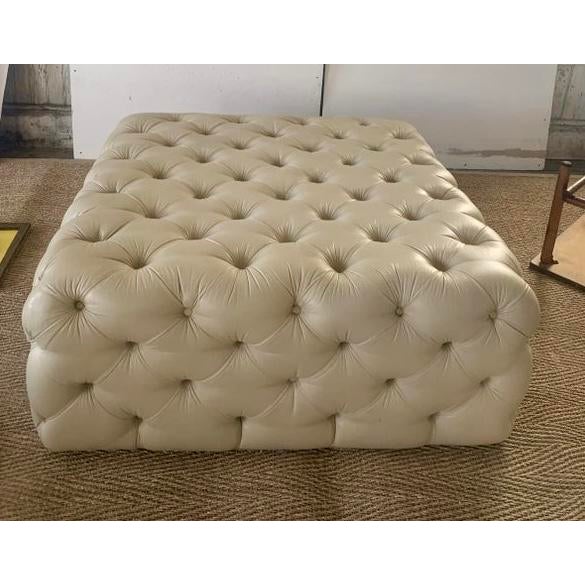 Tufted Leather Ottoman For Sale In Providence - Image 6 of 10