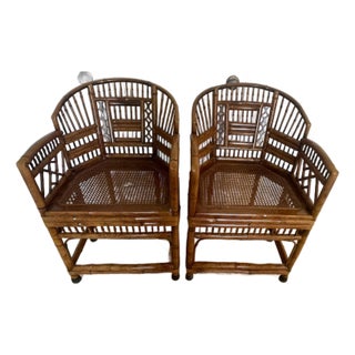 1970s Vintage Brighton Pavilion Rattan Scorched Bamboo Cane Chairs- Set of 2 For Sale