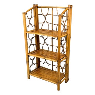 Vintage Burnt Bamboo Folding Shelf For Sale