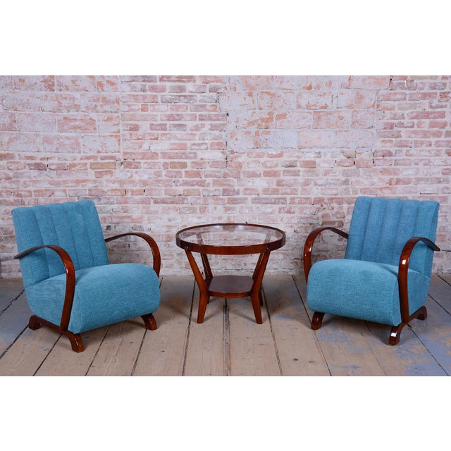 Art Deco Lounge Chairs and Table in Oak and Walnut by Jindrich Halabala for Up Závody, 1940s, Set of 3 For Sale - Image 15 of 16
