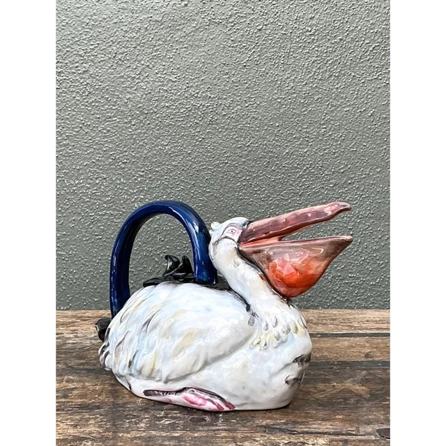 Vintage Coastal Glazed Ceramic Pelican Teapot For Sale - Image 10 of 12