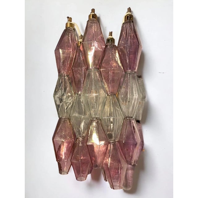 Pink and Clear Poliedri Sconces by Carlo Scarpa for Venini, 1980s, Set of 2 For Sale - Image 3 of 13