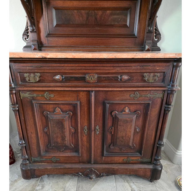Late 19th Century ​19th Century French Henri II Renaissance Revival Walnut & Rouge Marble Buffet Deux Corps For Sale - Image 5 of 11