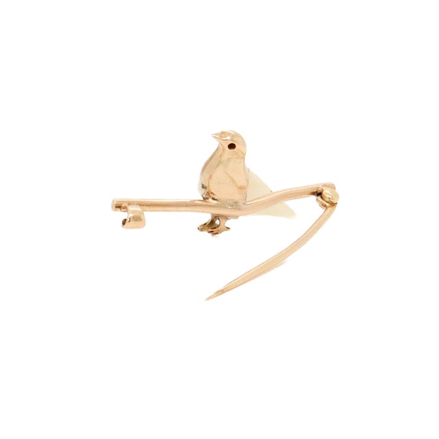 Mid-Century Modern Gold, Diamond, & Baroque Pearl Figural Dove Brooch or Bar Pin For Sale - Image 10 of 11