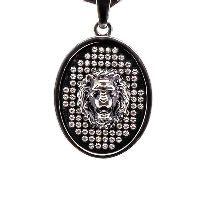 Early 21st Century Black Onyx and Silver Lion Men's Beaded Unique Necklace For Sale - Image 5 of 10