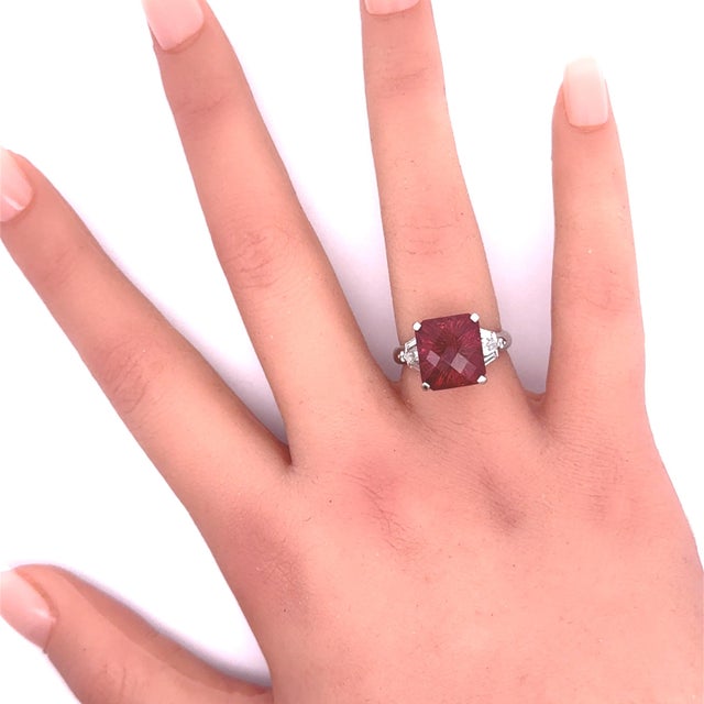 8.95 Carat Fantasy-Cut Pink Tourmaline Diamond Platinum Ring, Size 7 For Sale In Los Angeles - Image 6 of 6