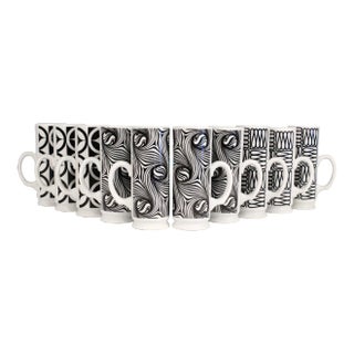 1960's Mod Black and White Cappuccino Mugs For Sale