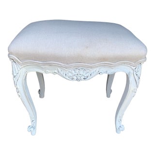 Antique French Painted Footstool Shabby French Farmhouse Tabouret Ottoman For Sale
