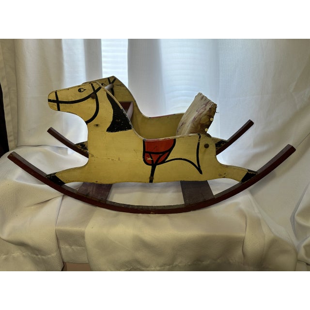 Antique Shoo-Fly Wooden Rocking Horse With Cushioned Seat | Chairish