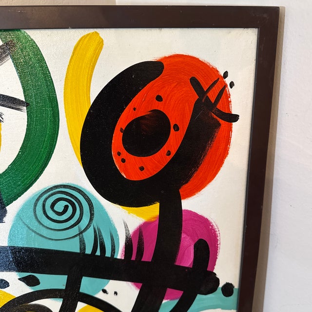 Peter Keil Early 21st Century Peter Keil Miro Style Abstract Colorful Painting, Framed For Sale - Image 4 of 11