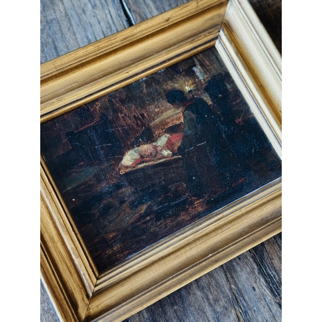 Rustic European 19th Century Original Antique Austrian Oil Painting, Mother & Child For Sale - Image 3 of 6