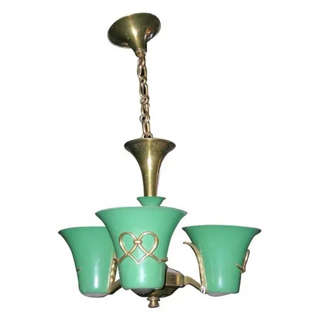 French Atelier Petitot 1940s Three-Light Chandelier For Sale In New York - Image 6 of 6